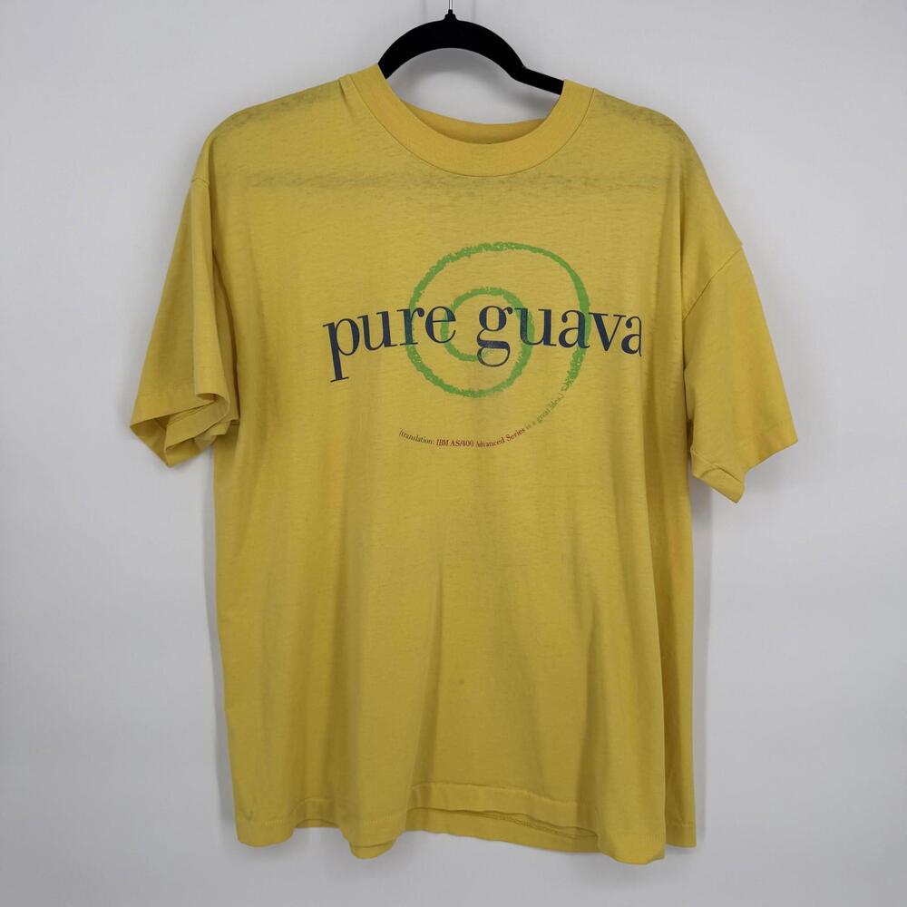 Vintage IBM Pure Guava Shirt Mens XL Yellow Fruit Of The Loom Tee 90s